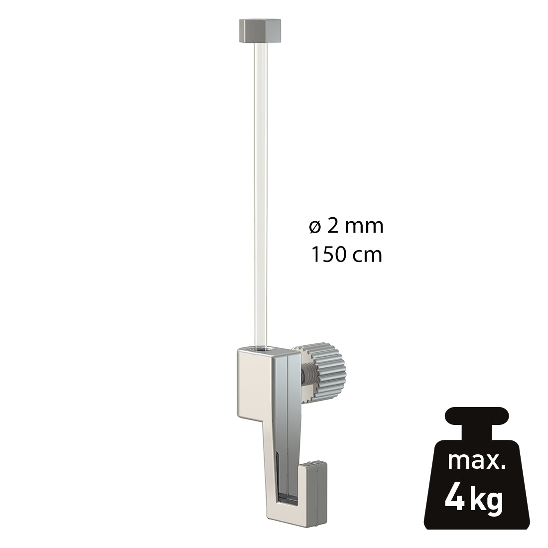 Ophangset 2 mm Glijder Economy perlon + Mini Haak 4 kg