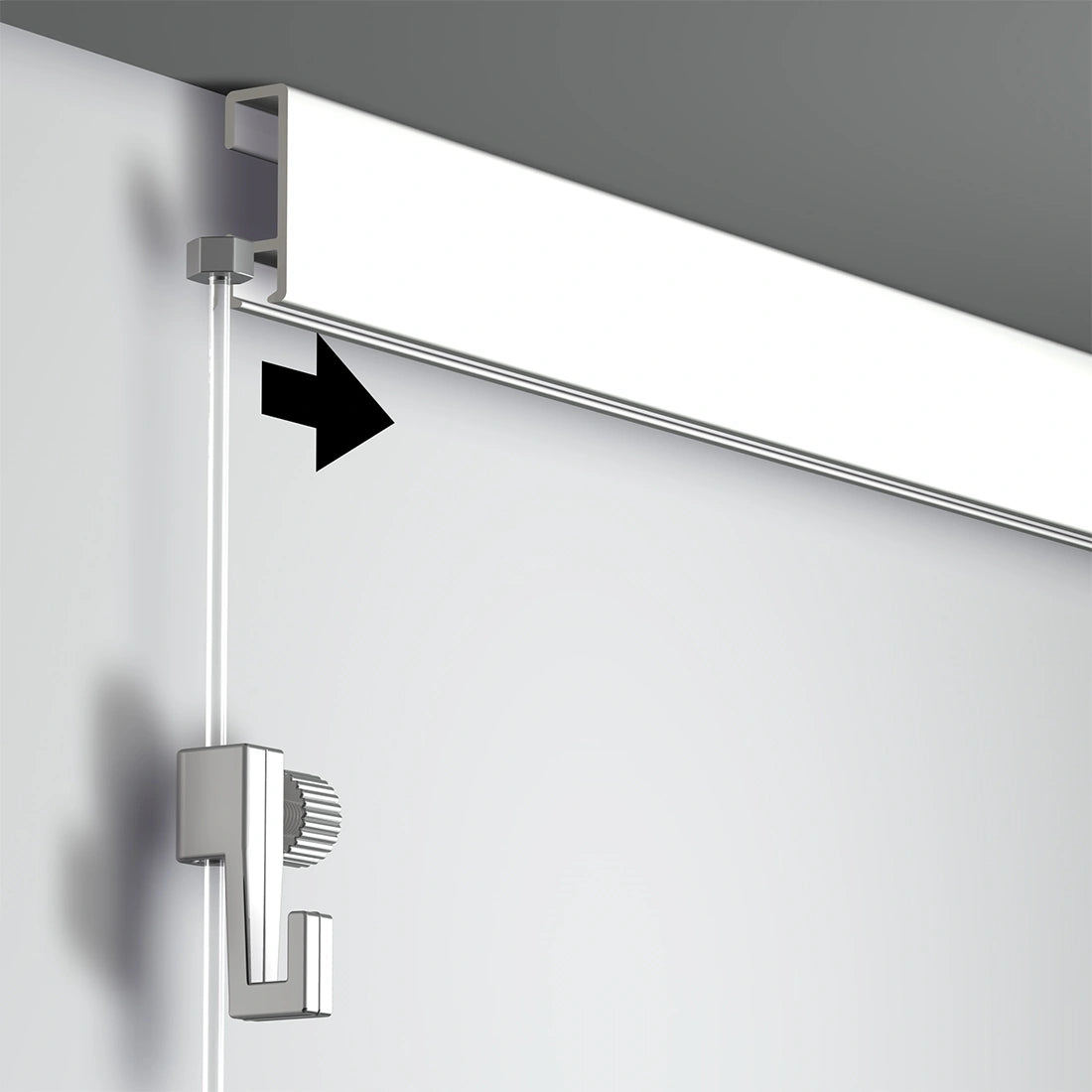 Glijder econcomy ophangdraad met mini haak in de rail schuiven vanaf de zijkant