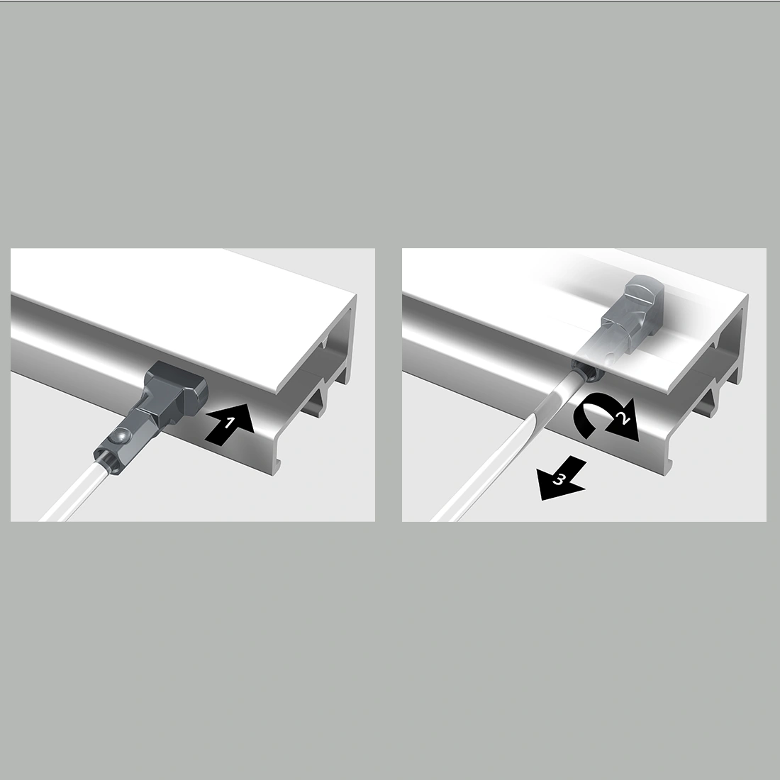 transparant ophangdraad in de rail hangen