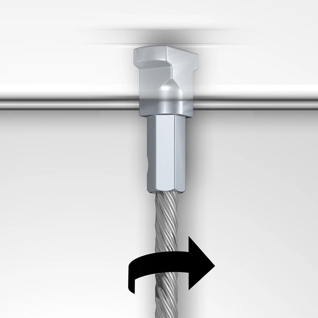 twister ophangdraden, draad in rail twisten