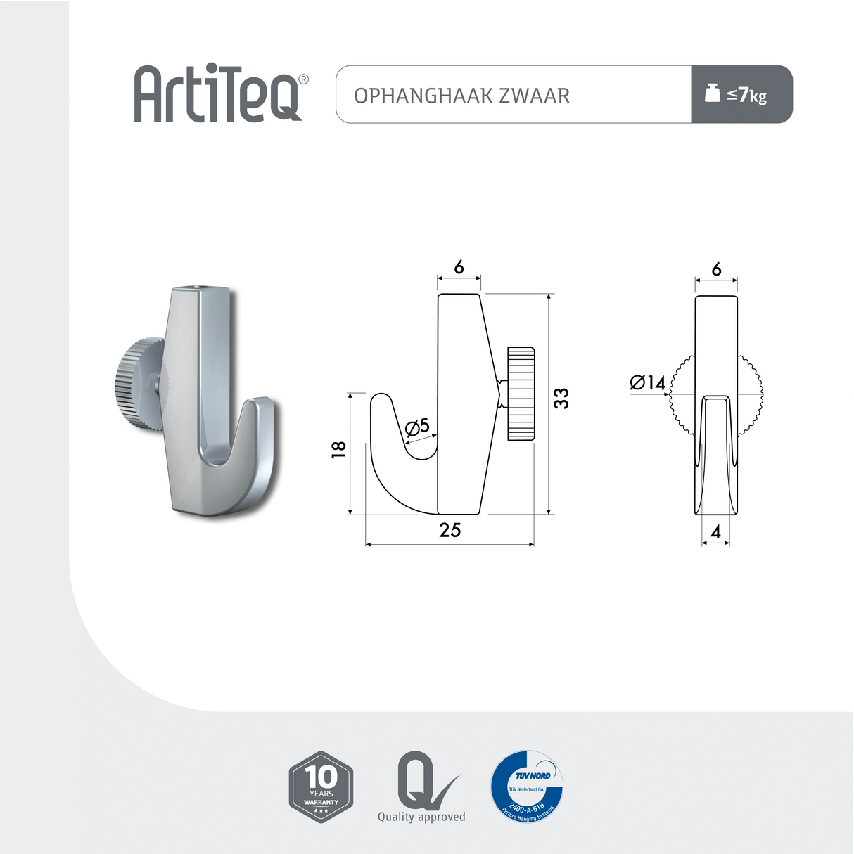 Artiteq Lijntekening Ophanghaak zwaar 7 kg