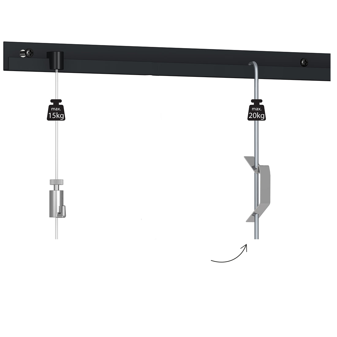 Schuifveer RVS en cilinder haak wit aan classic rail zwart