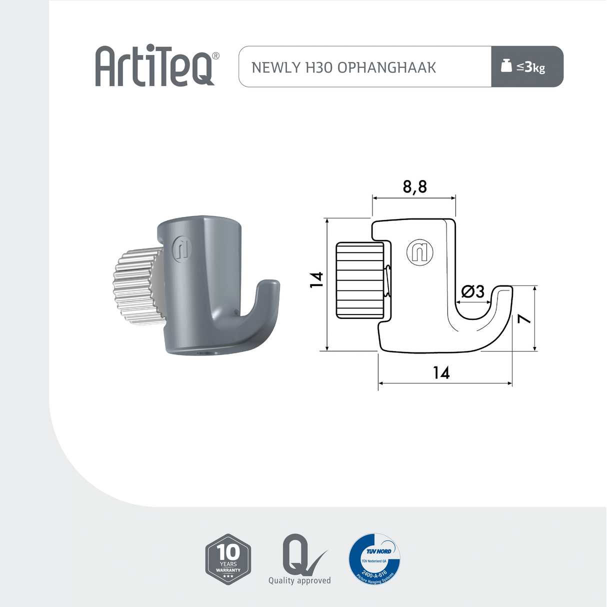 Lijntekening Newly Ophanghaak H30