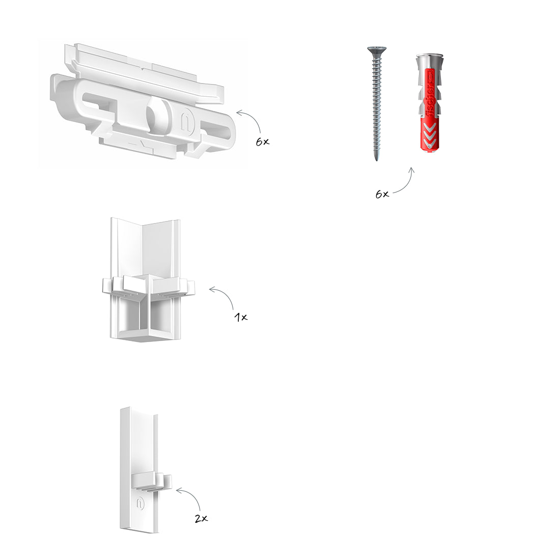 Inhoud montageset wit R30 Rail