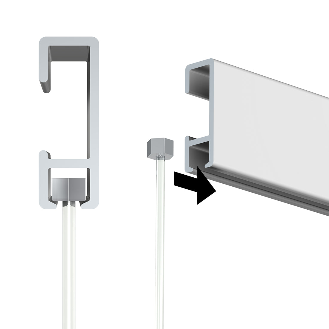 Ophangset 2 mm Glijder Economy perlon ophangdraad in de rail glijden vanaf de zijkant