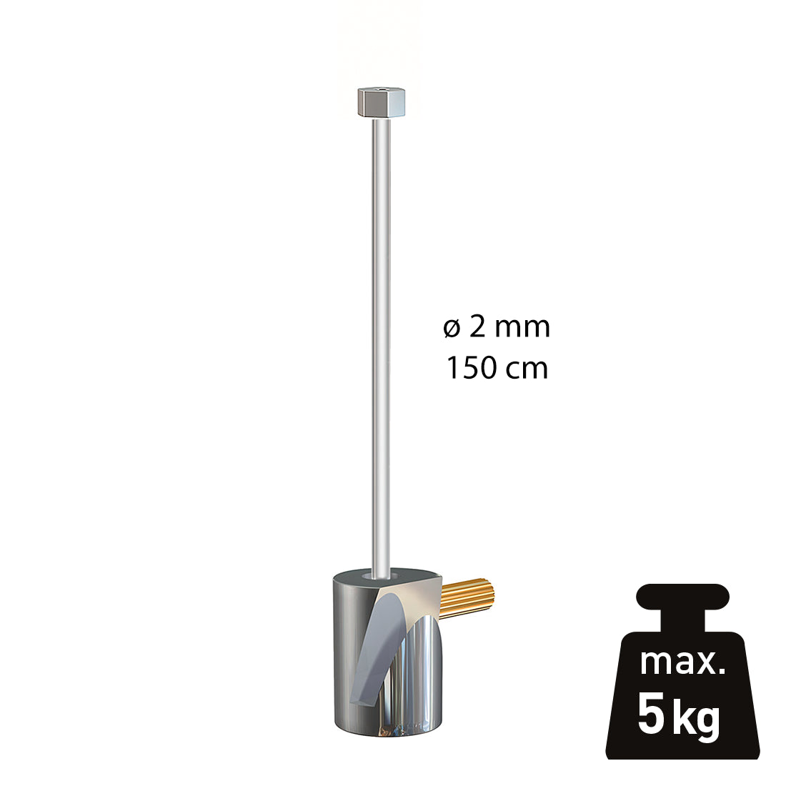 Ophangset 2 mm Glijder Economy perlon + Rond Messing haak 5 kg