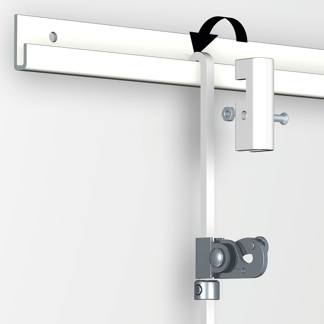 Blokkeringsblokje aan rail en stang bevestigen