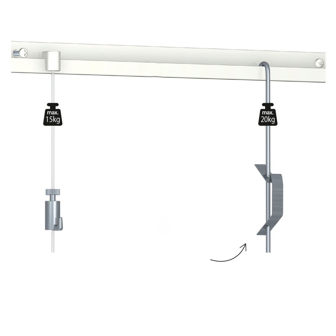 Schuifveer RVS en cilinder haak wit aan classic rail wit