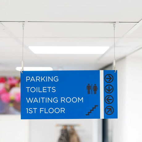 Signing ophangsystemen voor bewegwijzering binnen gebouwen