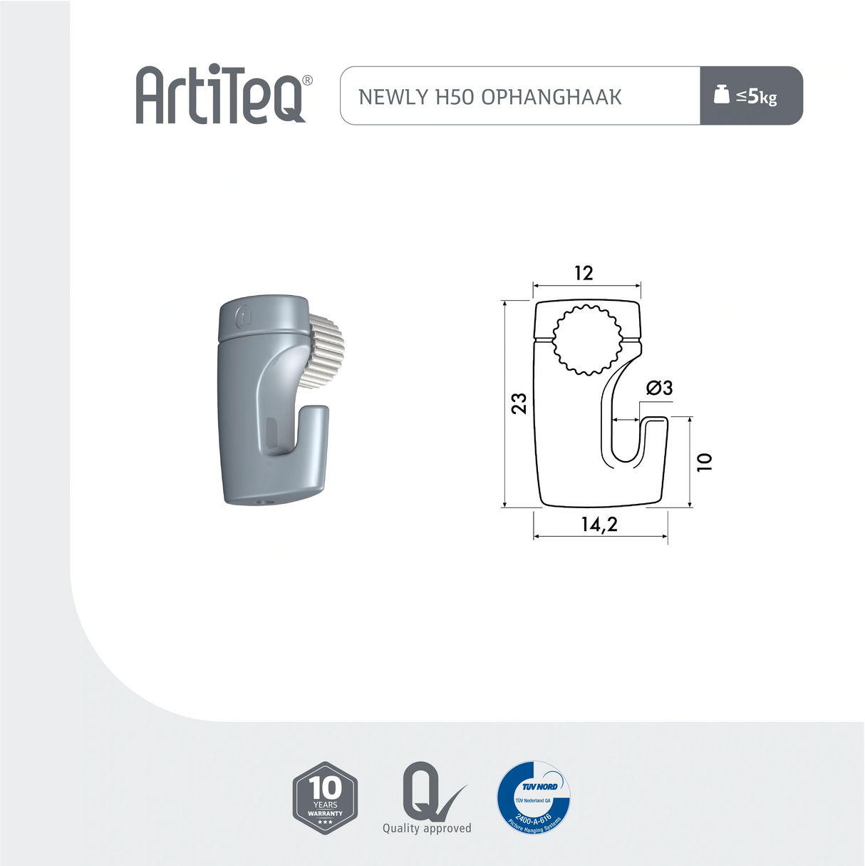 Lijntekening Newly Ophanghaak H50